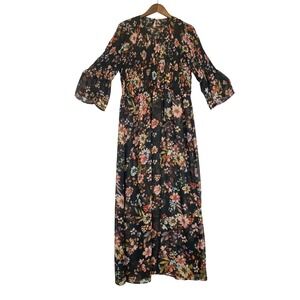 Boho Floral ECI New York Women Large Black‎ Smocked Bell Sleeve Maxi Dress